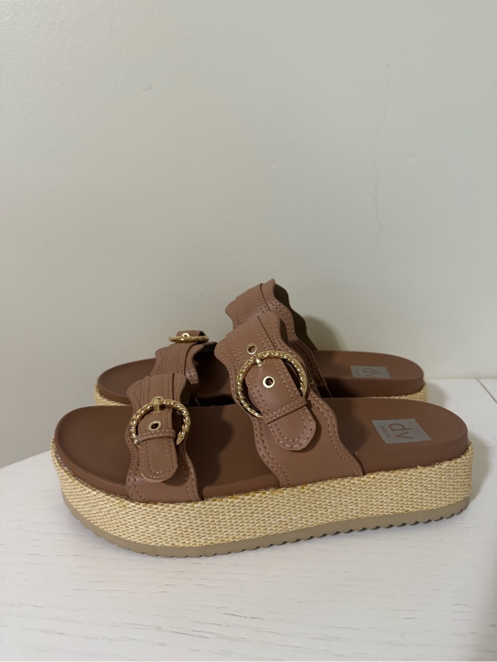 Dolce Vita Platform Slide Sandals with Gold Buckles - Brown Size 9.5 Brand New